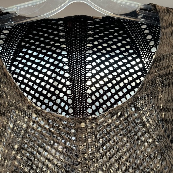 DEX Scoop Neck Open Knit Contrast Chiffon Back Sweater Large Gray / Black - Picture 10 of 16